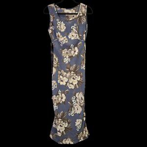 Vintage 90s Y2K Fairy Romantic Babydoll Sheer Floral Maxi Dress Blue Sleeveless